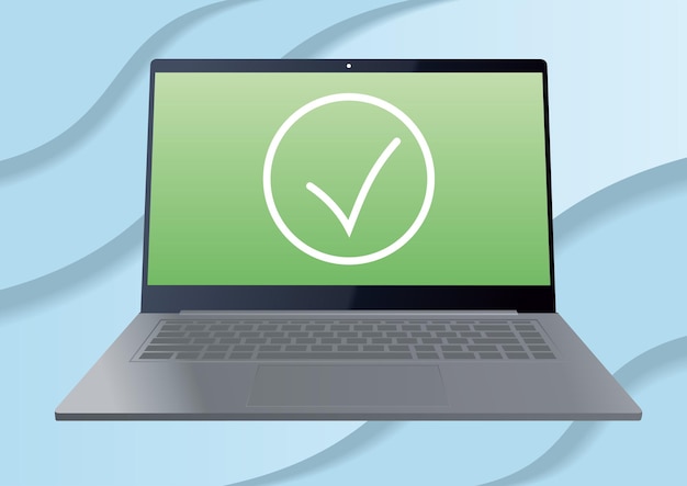 Laptop with checked sign