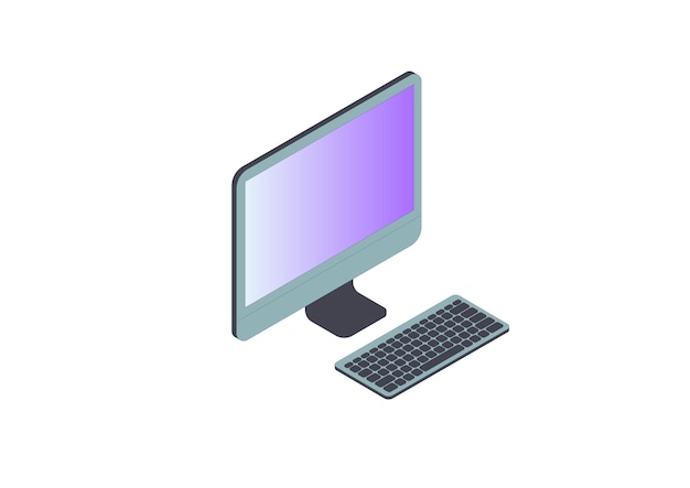 laptop with important information on the screen man typing main message people whatching on monitor single bright colored object on white background