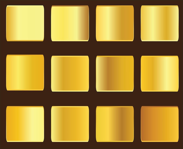 Large set of gradients in gold metallic colors for design and vector illustrations
