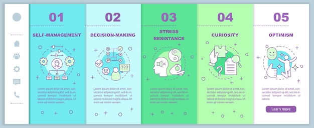 Leader and management skills onboarding mobile web pages vector template