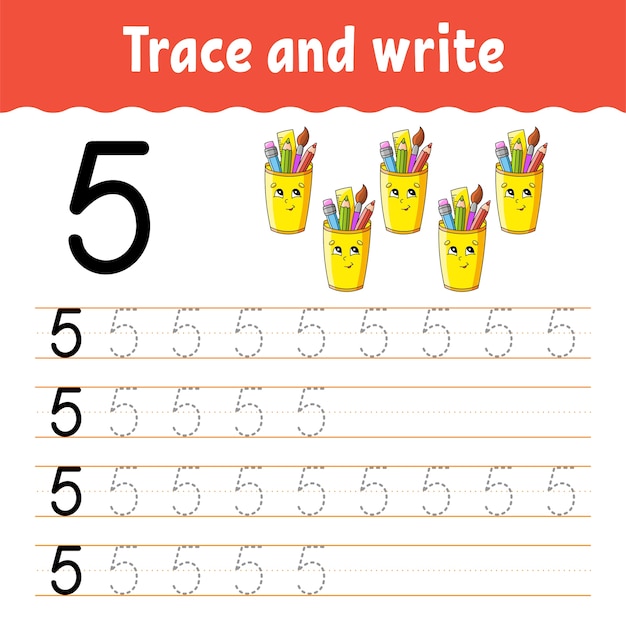 Learn Numbers. Trace and write. Back to school. Handwriting practice.