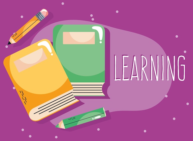 Learning lettering with books and pencils