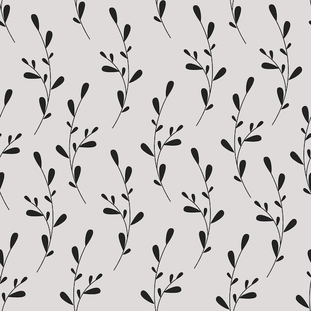 Leaves seamless pattern Vector hand drawn plant Black silhouette.
