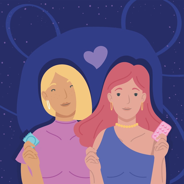 Vektor lesbians with contraceptive pills