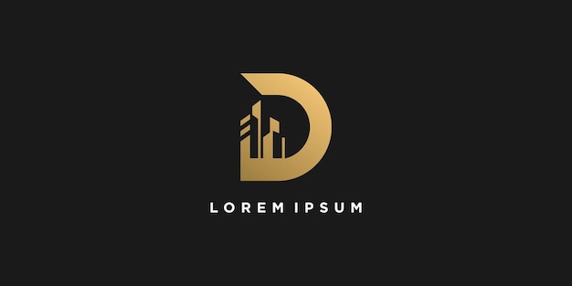 Letter D logo with golden abstract style Premium Vector
