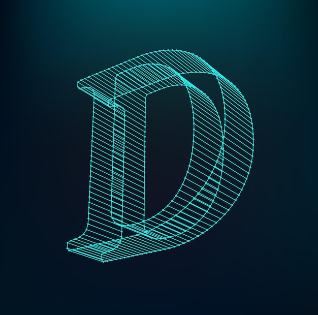 Letter D logotype. Neon Alphabet