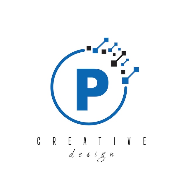 letter p and pixels initial technology database information digital internet storage service
