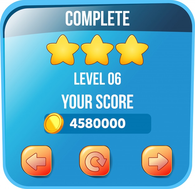 Level complete score box with coins and stars
