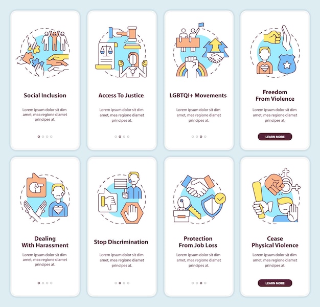 LGBT issues and support onboarding mobile app screen set