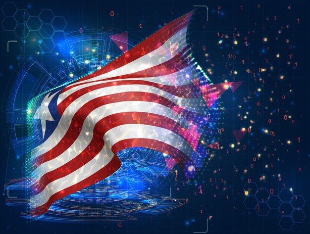 liberia vector flag virtual abstract 3d object from triangular polygons on a blue background