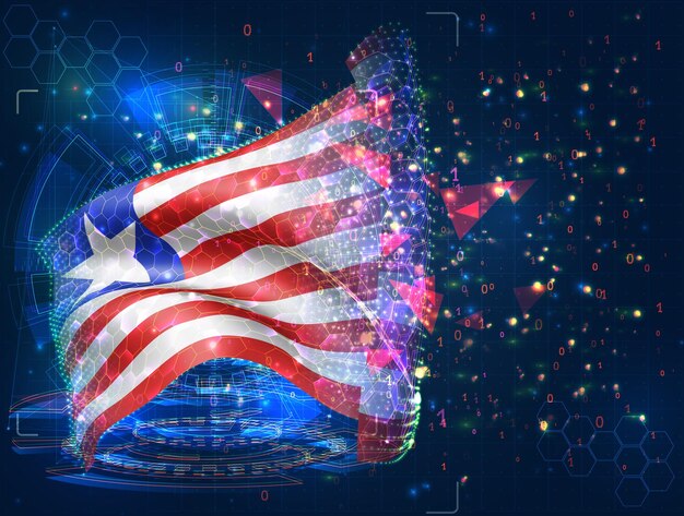 liberia vector flag virtual abstract 3d object from triangular polygons on a blue background