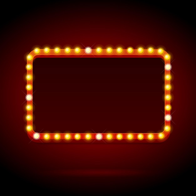 Light Bulbs Vintage Neon Glow Banner Frame Vector
