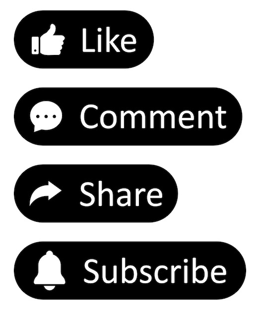 Like Share comment and subscribe icon button set with black color Like thumb up subscribe icons
