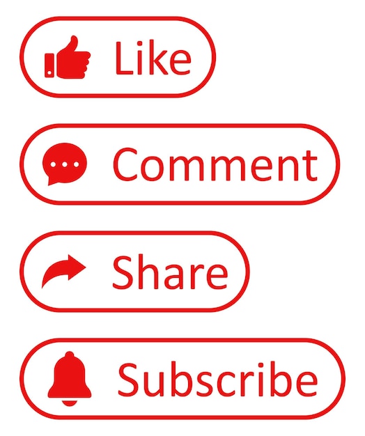 Like Share comment and subscribe icons buttons set in red color Social media notification icons