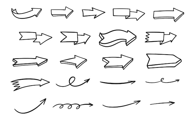 Line art arrows set Hand drawn outline sketch art vector illustration