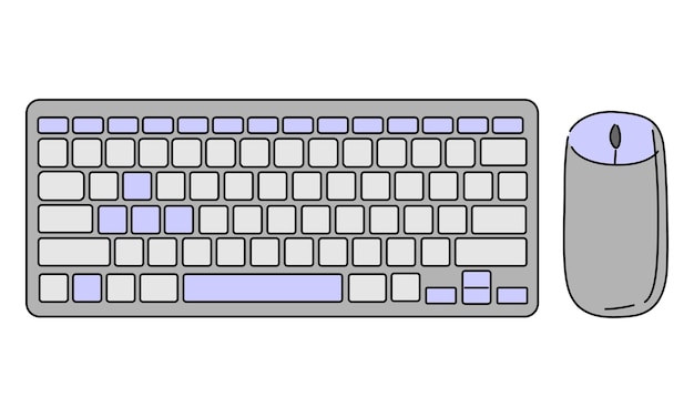 line art color of computer keyboard and mouse