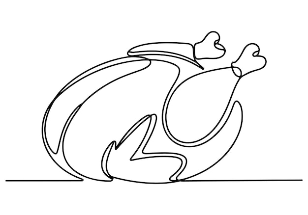 Line art illustration of a roasted chicken