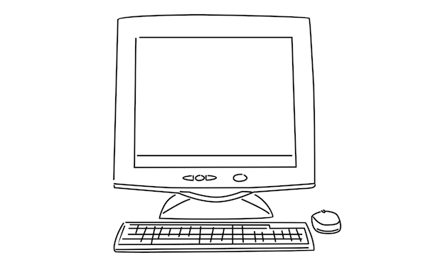 line art of retro old classic personal computer processor unit