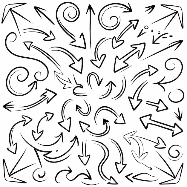 line icon collection of hand drawn colorful arrows vector