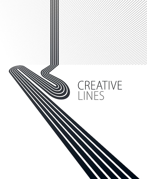 Linear composition vector road to horizon abstract background with lines in 3D perspective optical illusion op art black and white monochrome