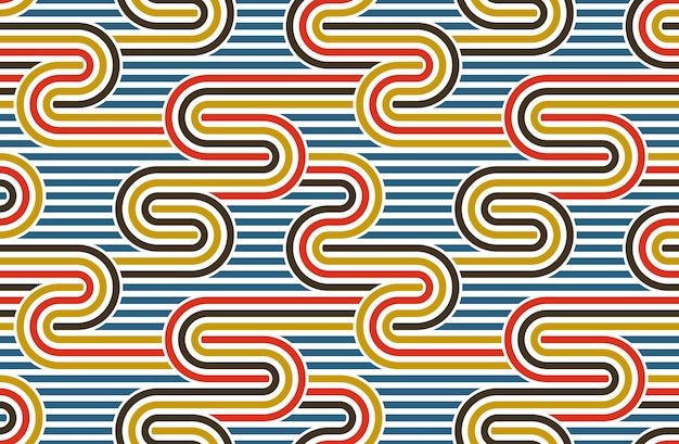 Linear seamless background with twisted lines, vector abstract geometric pattern, stripy weaving, optical maze, web network.