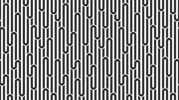 Lined seamless vector pattern with twisted lines, geometric abstract background, stripy net, optical maze, web network. Black and white design.
