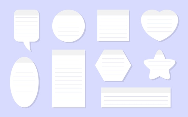 lined stickers for notes set white paper template with lines for notepad and scheduling memo note for planning different shapes reminders as ellipse heart round star square vector illustration