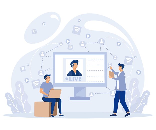 Live streaming concept Online video chat flat vector modern illustration