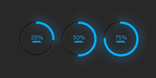 Loading bar circular neumorphic indicator Blue light downloading process in modern neumorphsim style