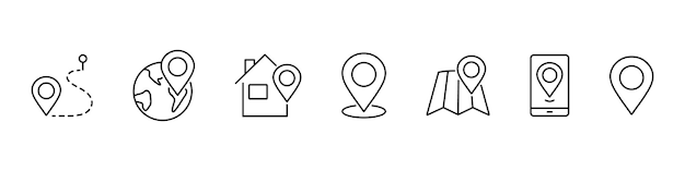 Locate and location icon set Navigation GPS point place line icon