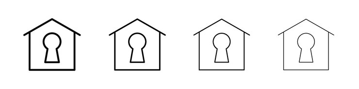 lock home icon Outline sign symbol set