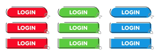 Login Buttons with Click cursor or arrow point Modern Simple Web Action Button Vector