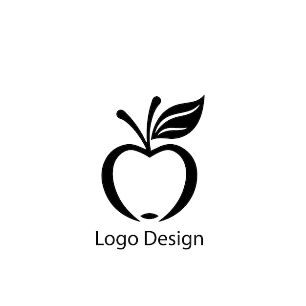 Logo jablka, černá jednoduchá plochá ikona na bílém pozadí
