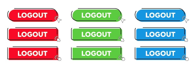 Logout Buttons with Click cursor or arrow point Modern Simple Web Action Button Vector