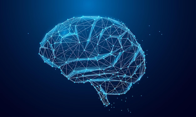 Low poly brain or Artificial intelligence concept Symbol of Wisdom point