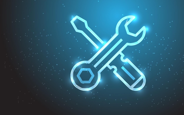 low polygonal vector illustration of a mechanism gear setting icon isolated on a blue background