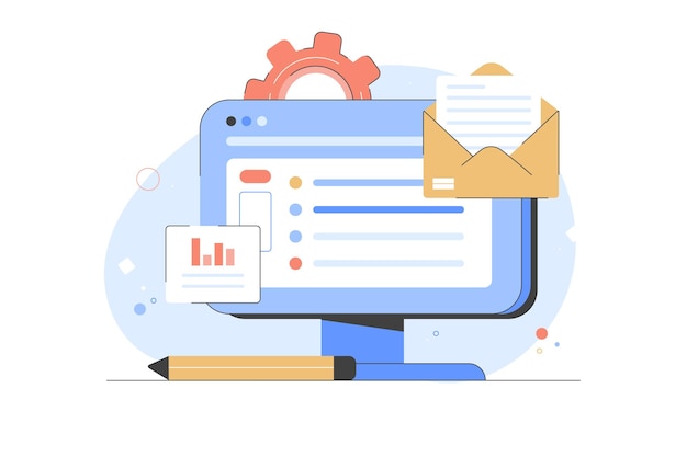 Mail service network website communication feedback media content digital online letter flat vector