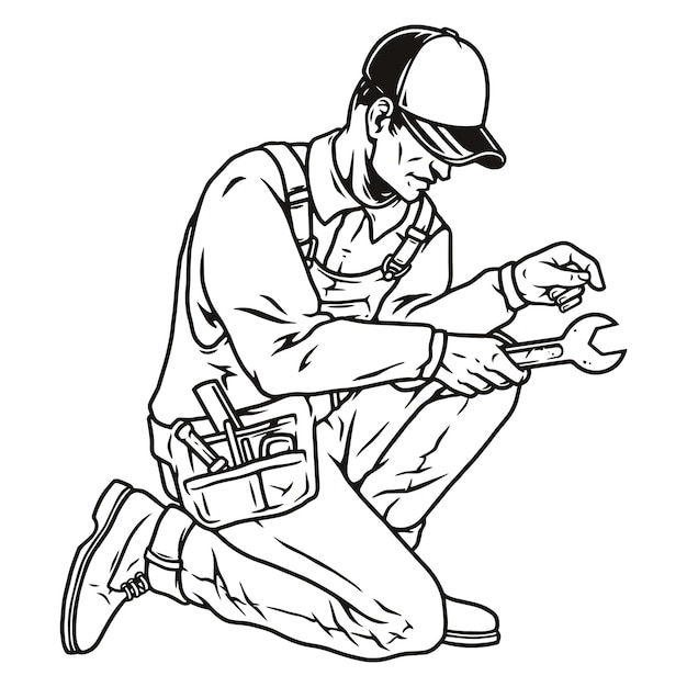 Male manual worker with wrench
