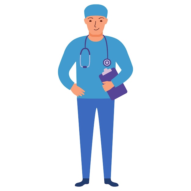 Male surgeonDoctor man in uniform Avatar of young smiling doctor Medical scrubs and cap