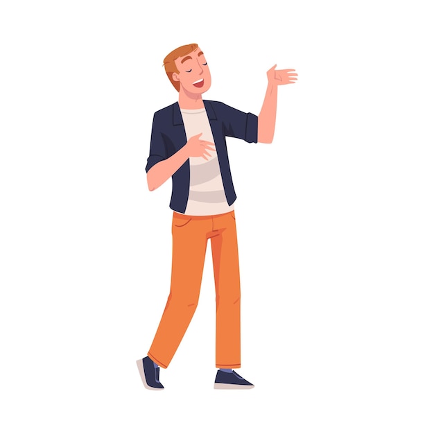 man character telling funny story and joke laughing out loud and having fun vector illustration