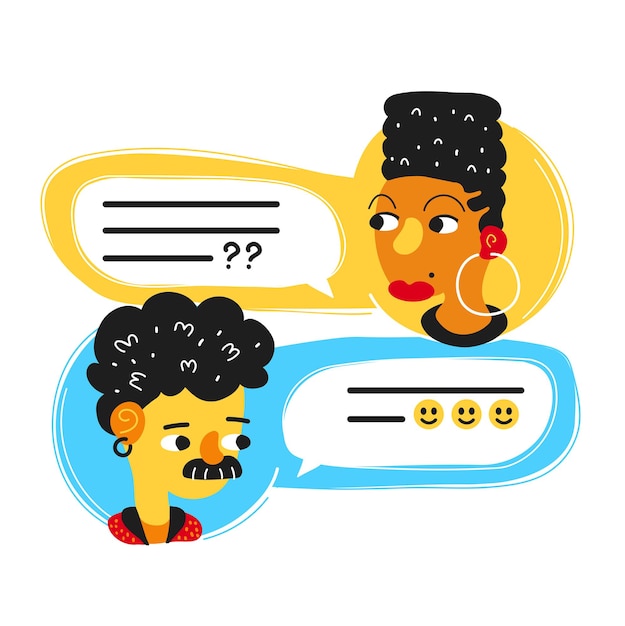man chatting, speak with woman. vector flat modern style cartoon character illustration icon design. isolated on white background. dialog message,messenger chat concept