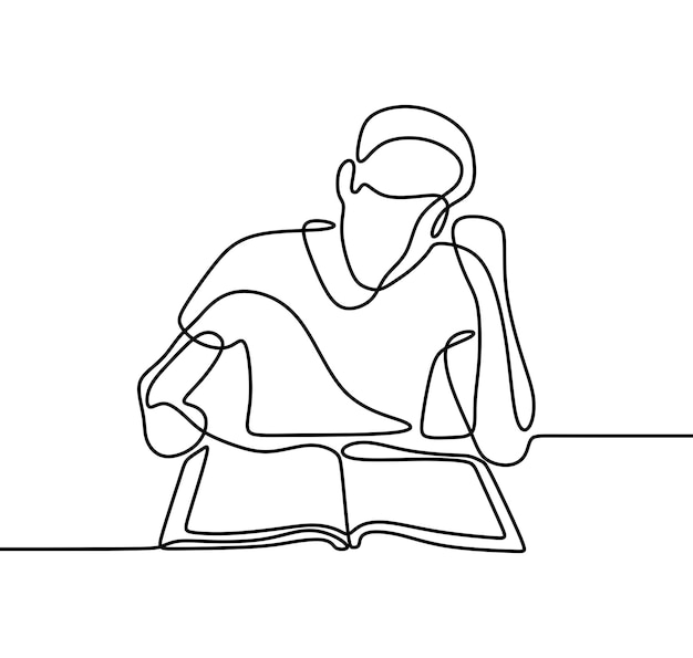 Man holding reading book oneline continuous single line art editable handdrawn