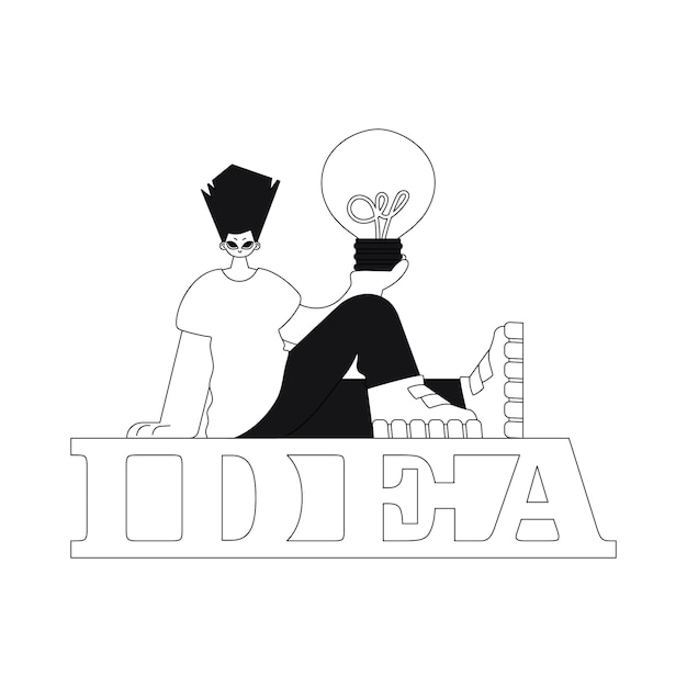 man holds light bulb in hands symbol of creative ideas. linear vector illustration.