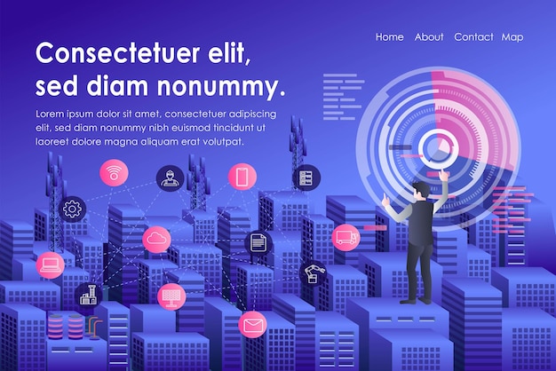 man is controlling smart city with digital transformation technology