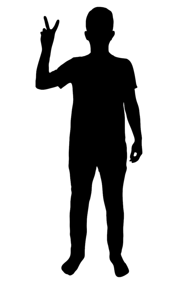 Vektor man making victory sign vector silhouette isolated on white background fill with black color