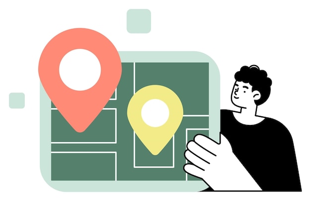 Man planning route on digital map