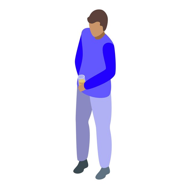 man standing holding a glass of orange juice isometric icon