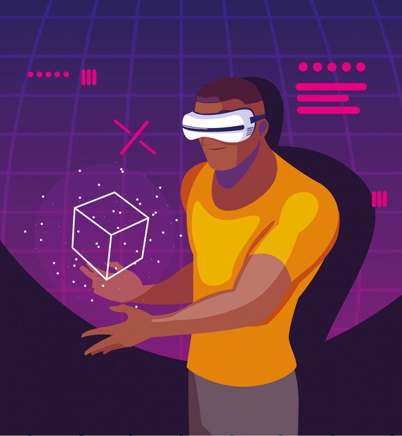 man using technology of augmented reality