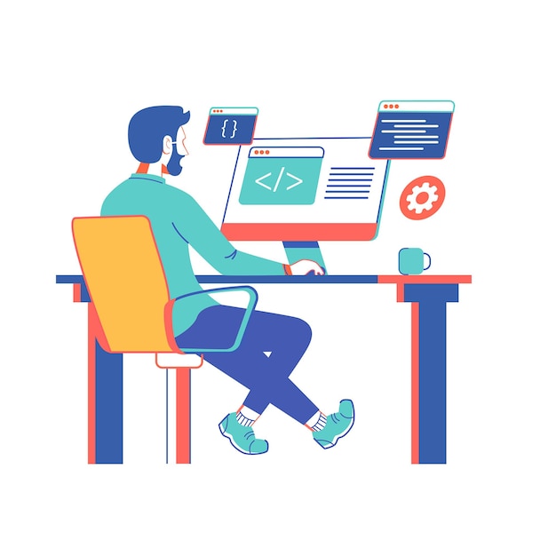 man working on a computer illustration
