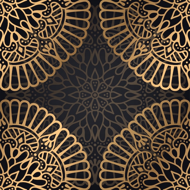 Mandala – bezešvý vzor, pozadí v černé a zlaté barvě